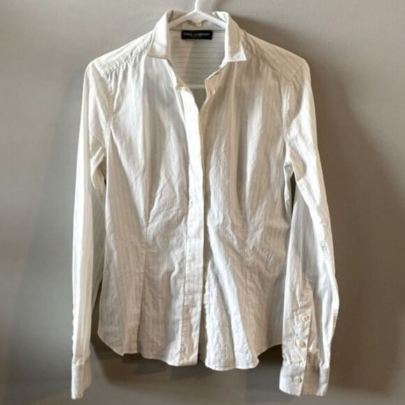 DOLCE & GABBANA White Pin Stripe Long Sleeve Button Up Top - Picture 1 of 7
